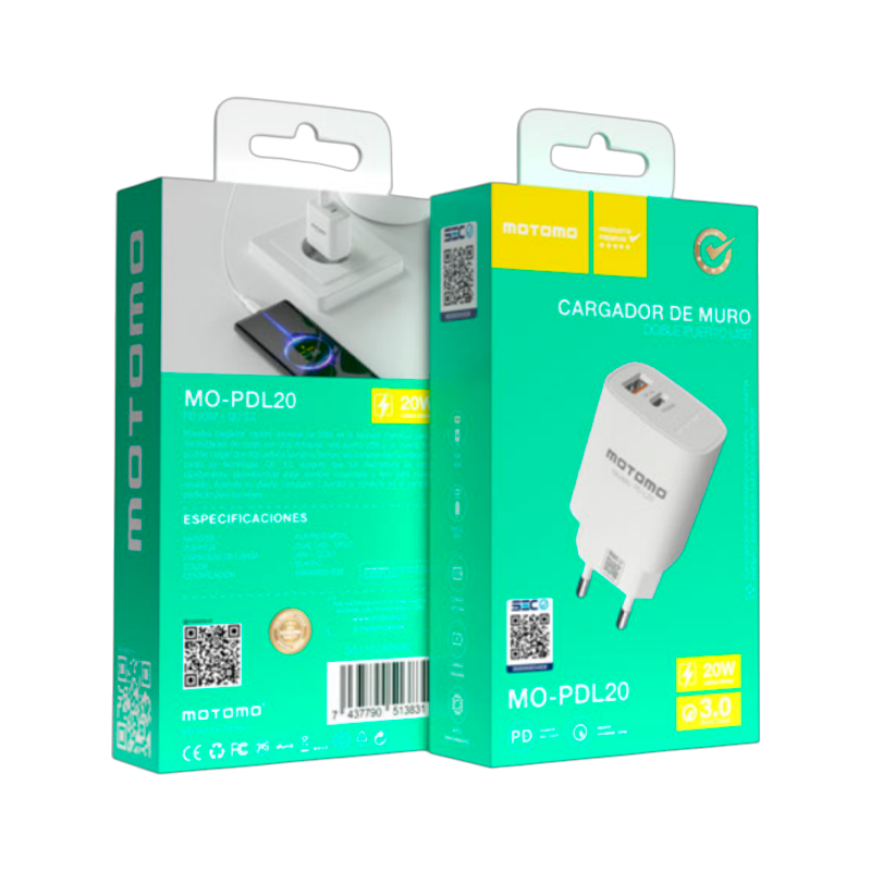 Cargador Rápido Motomo Mo-L20 20w Dual Blanco - Imagen 4