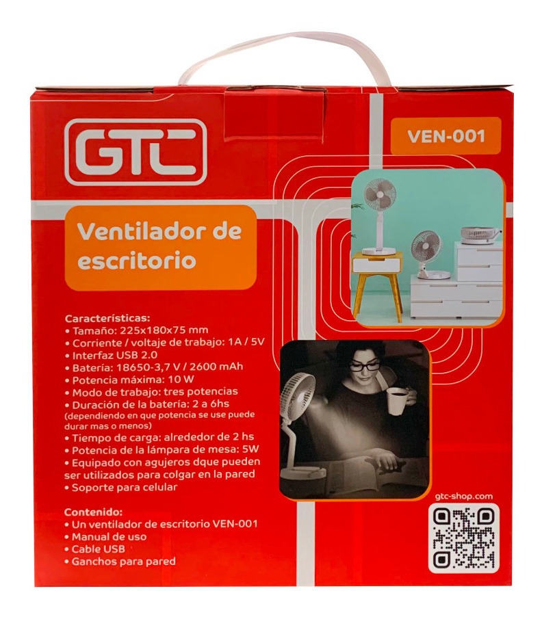 Ventilador De Escritorio Plegable Con Luz Gtc Ven-001 Blanco - Imagen 7