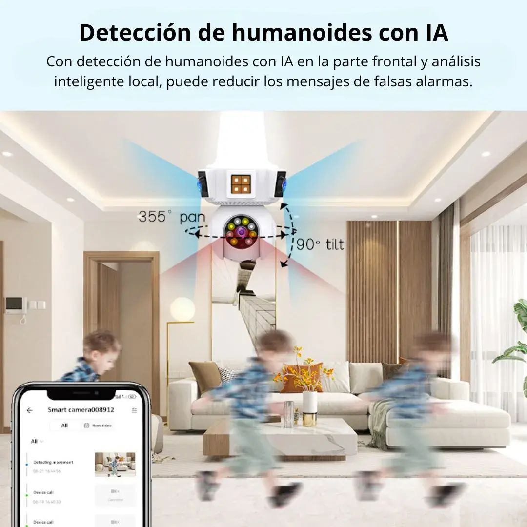 Cámara Doble Lente WiFi E27 – Seguridad Inteligente 3 Pantallas en Tiempo Real - Imagen 8
