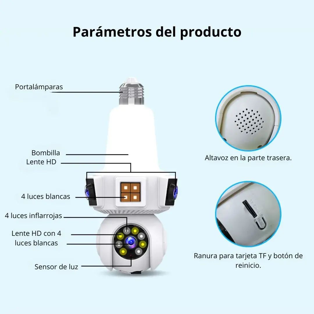 Cámara Doble Lente WiFi E27 – Seguridad Inteligente 3 Pantallas en Tiempo Real - Imagen 5