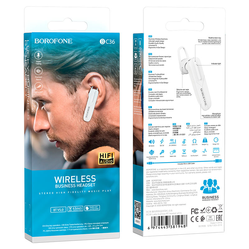 Audifono Manos Libres Bluetooth Borofone Bc36 Blanco - Imagen 3