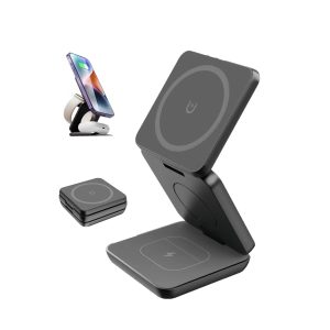 Cargador Inalámbrico Magnético Plegable iPhone 15W 3 en 1 Apple Watch Airpods