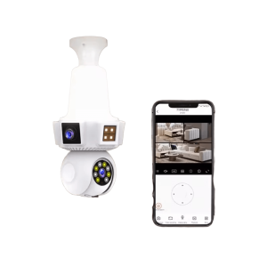 Cámara Doble Lente WiFi E27 – Seguridad Inteligente 3 Pantallas en Tiempo Real