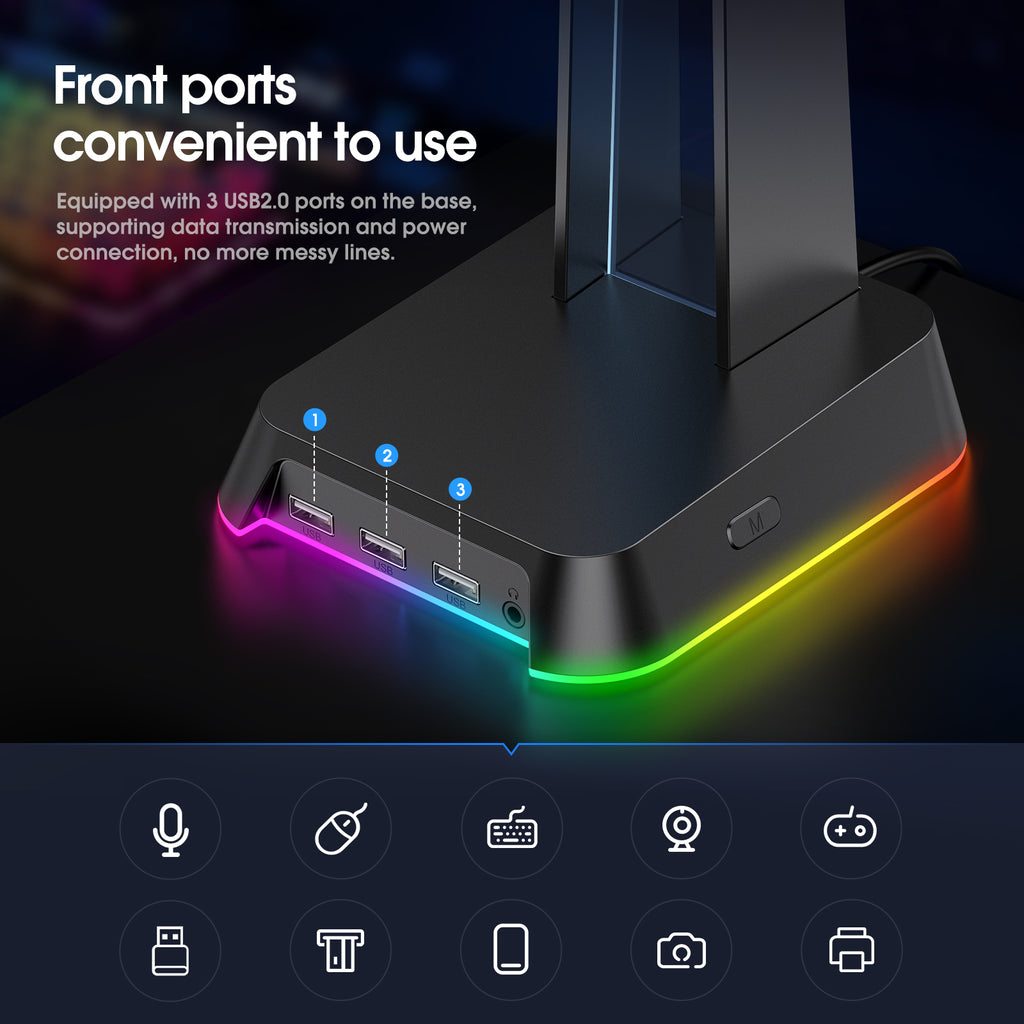 Soporte Stand Audifonos Gamer Onikuma St2 Rgb Usb Negro - Imagen 4